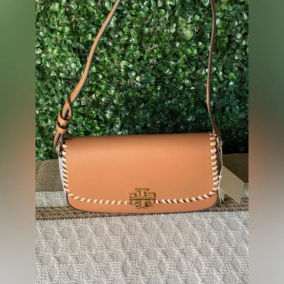 Authentic Tory Burch Britten Mixed Material Shoulder Bag Acorn Suede & Leather. - Picture 1 of 10
